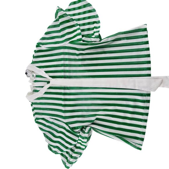 Kaktus Womens Green & White Striped Mesh Top With Flutter Sleeves Size XL - Picture 1 of 7